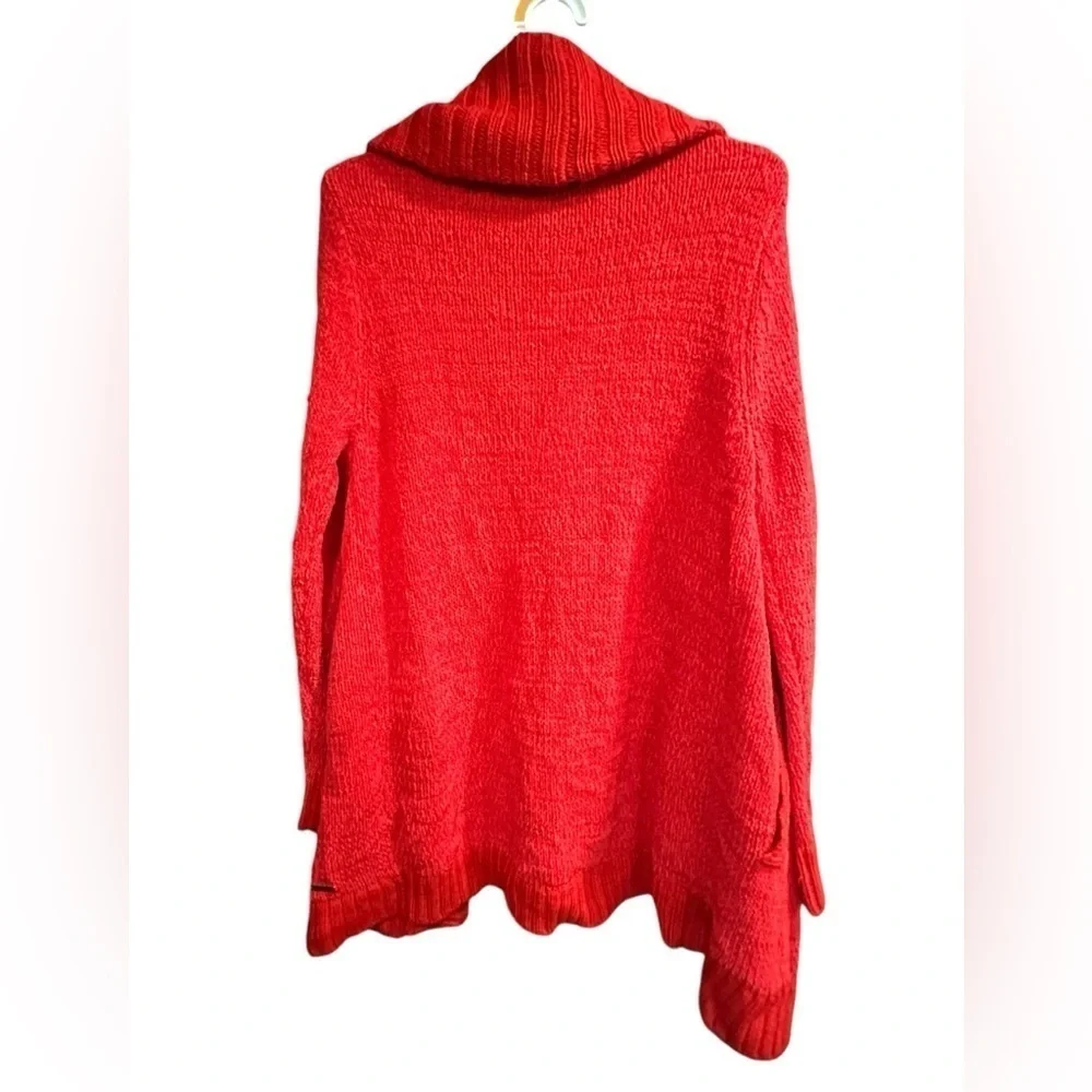 Eddie Bauer Lounge Womens Cardigan Sweater S Red Long Chunky oversized Holiday - Picture 2 of 8